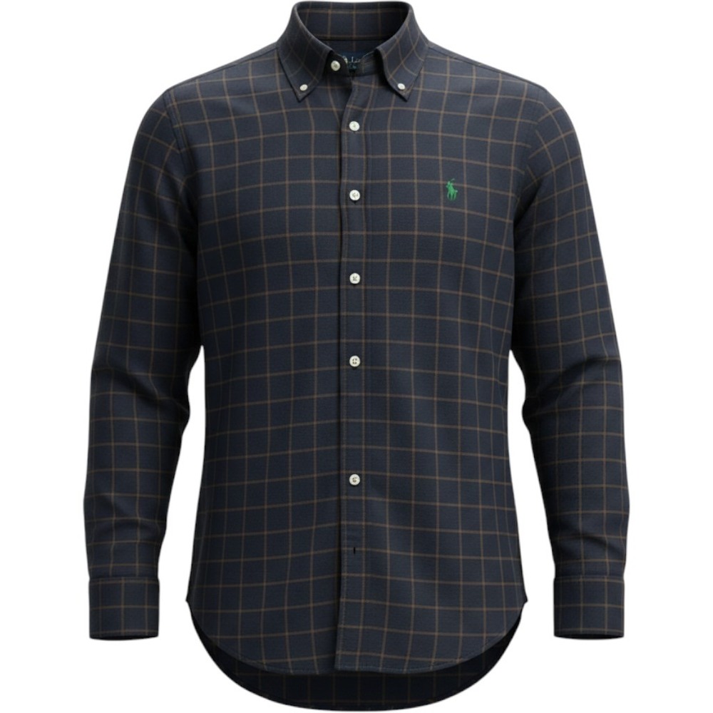 Ralph Lauren Mens Large Navy Blue Orange Windowpane Check Cotton Button Down